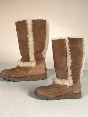 UGG Tall Sundance Suede Winter Boots with Shearling Trim 8